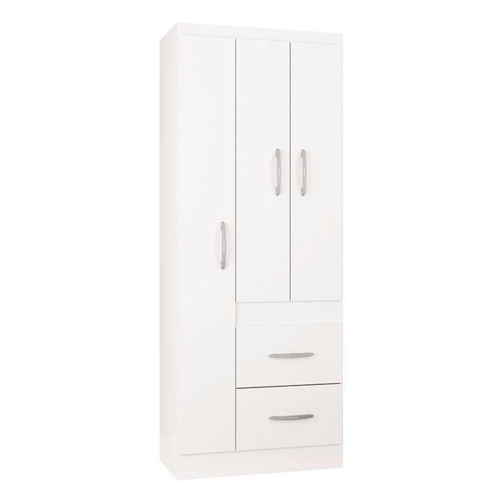Guarda Roupa Solteiro Milão 3 Portas Branco Brilho – Poquema