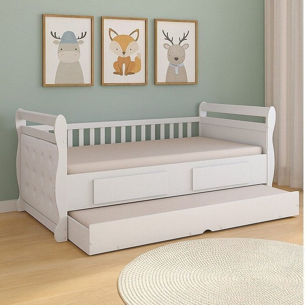 Bicama para Quarto Infantil Com Capitonê 100% MDF Vicky Espresso Móveis Branco