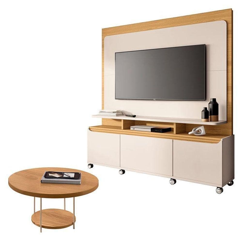 Estante Home Theater Quantum Off White Cinamomo E Mesa De Centro Sky Cinamomo– Hb Móveis