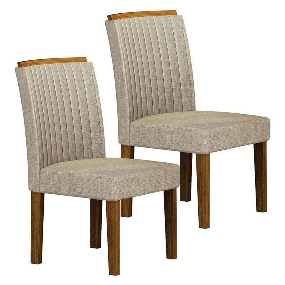 Cadeira Para Mesa De Jantar Jade Mdf Kit 2 Peças Freijó Linho Palha – Leifer Móveis