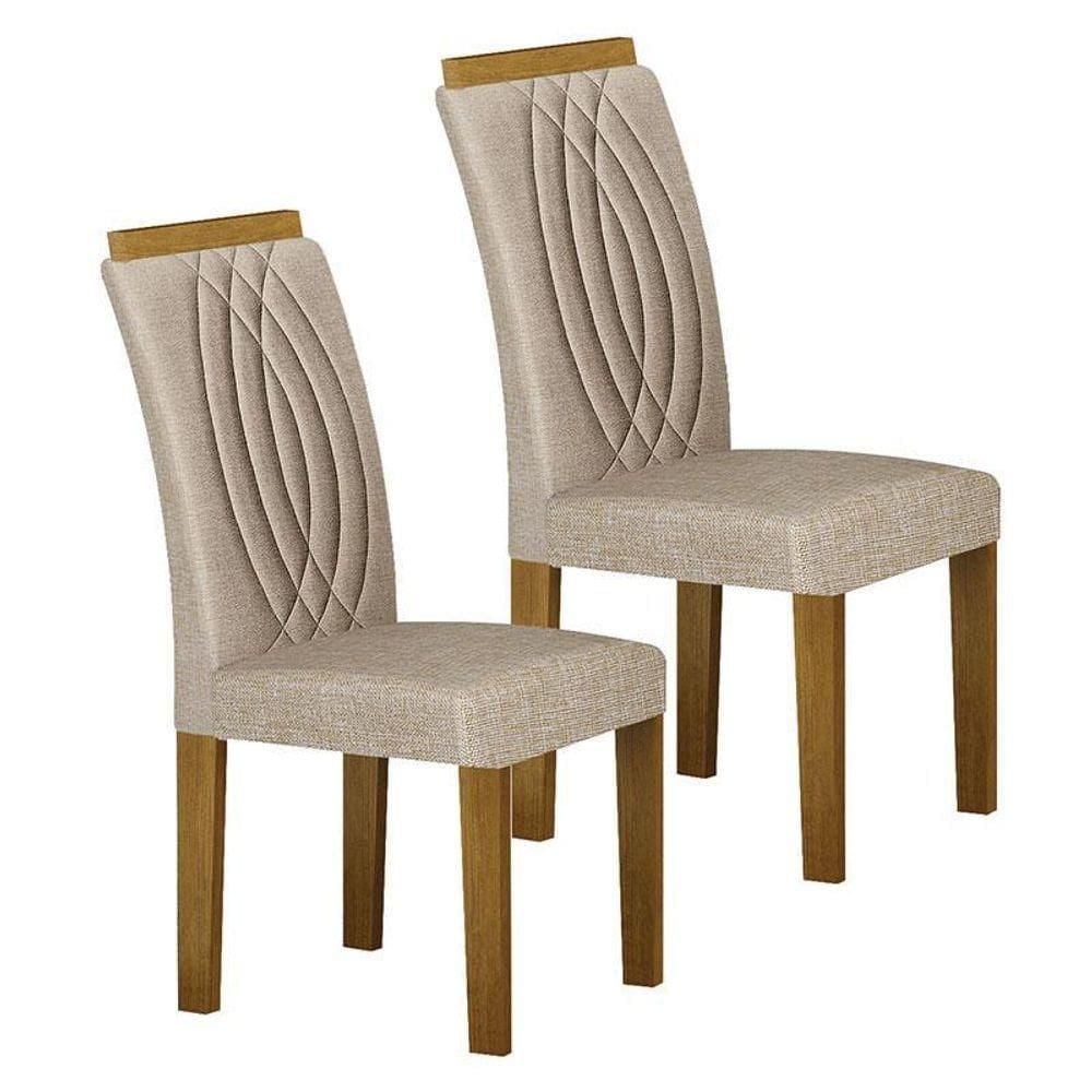 Cadeira Para Mesa De Jantar Doha Mdf Kit 2 Peças Freijó Linho Palha - Leifer Móveis