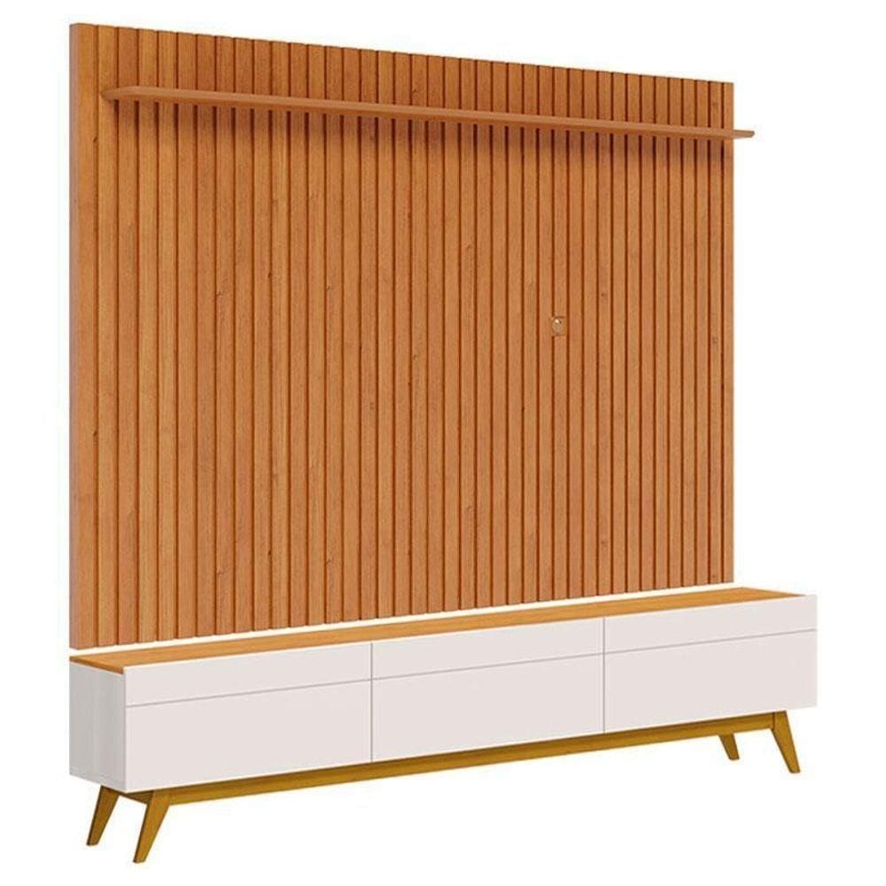 Rack Bancada Classic 3 Gavetas Com Painel Para Suspenso Ripado Loft Off White Nature - Imcal
