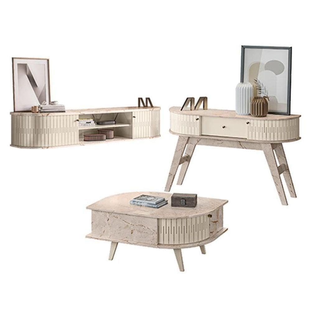 Rack Bancada Suspensa Algarve Com Aparador Estoril E Mesa De Centro Indianápolis Calacata Off White – Madetec