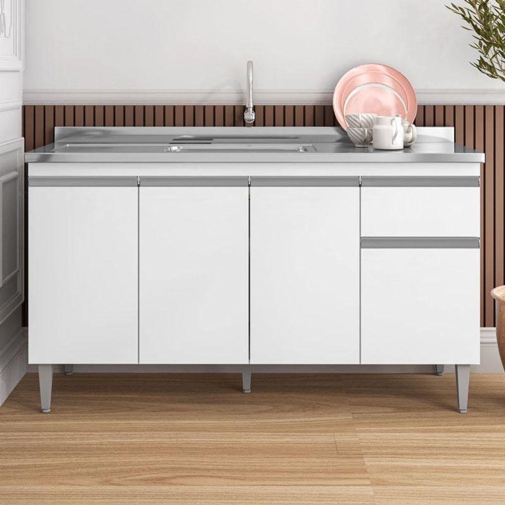 Balcão De Pia Ambiente Tatiane 145 Cm Branco Brilho - Ajl