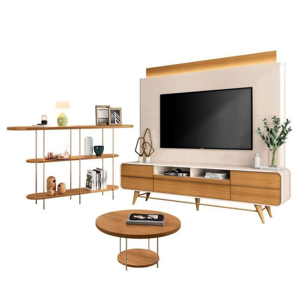 Estante Home Theater Nobre Off White Cinamomo E Aparador Infinity E Mesa De Centro Sky Cinamomo – Hb Móveis