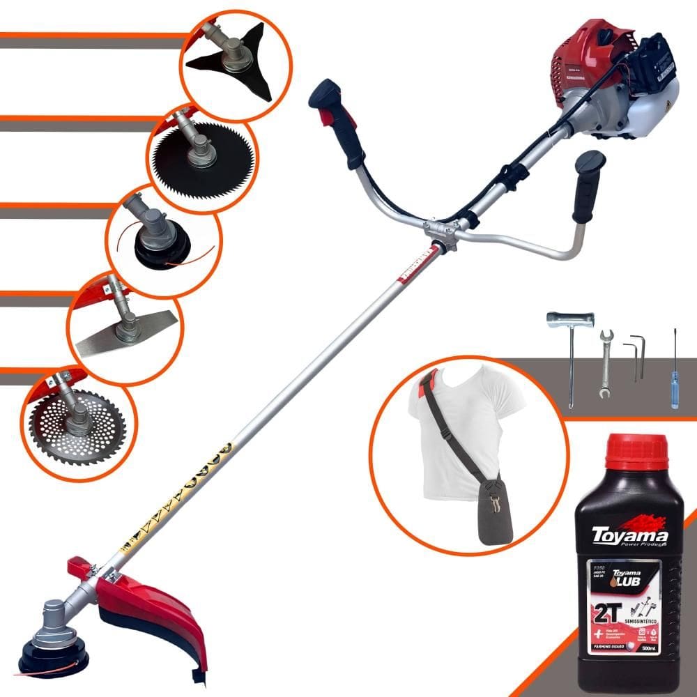 Roçadeira Multifuncional Kawashima BCJ431L À Gasolina 43cc 1,7HP 10.000rpm Com Carretel de Nylon + Kit 4 Lâminas de Corte + ÓLEO TOYAMA FG50 2 Tempos