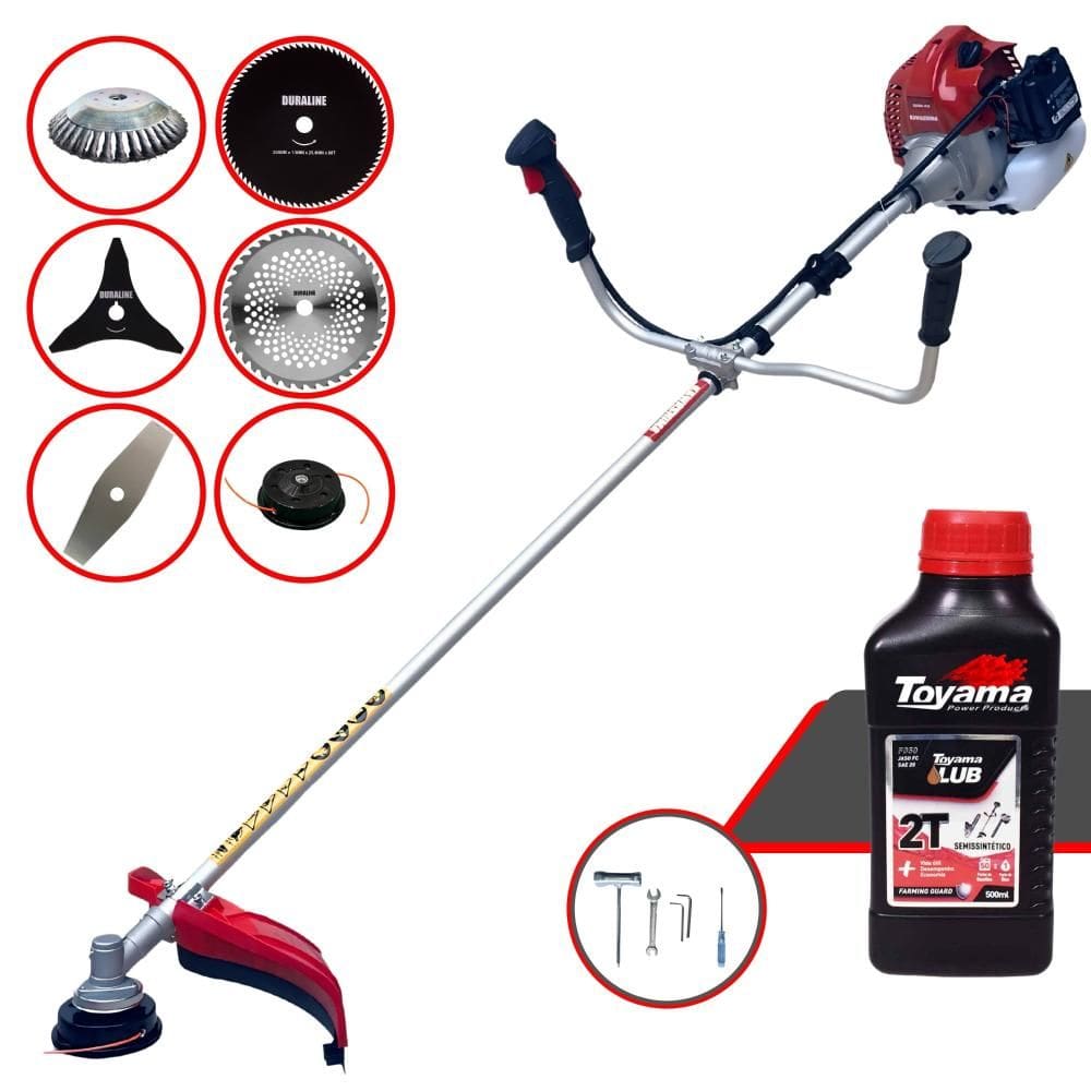 Cortador de Grama Profissional À Gasolina Kawashima BCJ431L 43cc 1,7HP 10.000rpm Roçadeira Multifuncional Com 6 Opções de Cortes + ÓLEO TOYAMA 2T