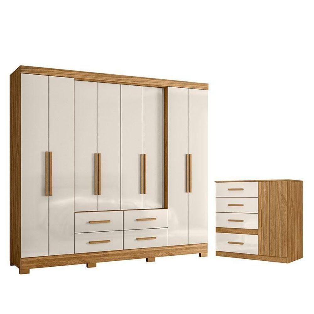 Guarda Roupa Casal San Lorenzo E Cômoda Vênus Freijó Off White – Moval