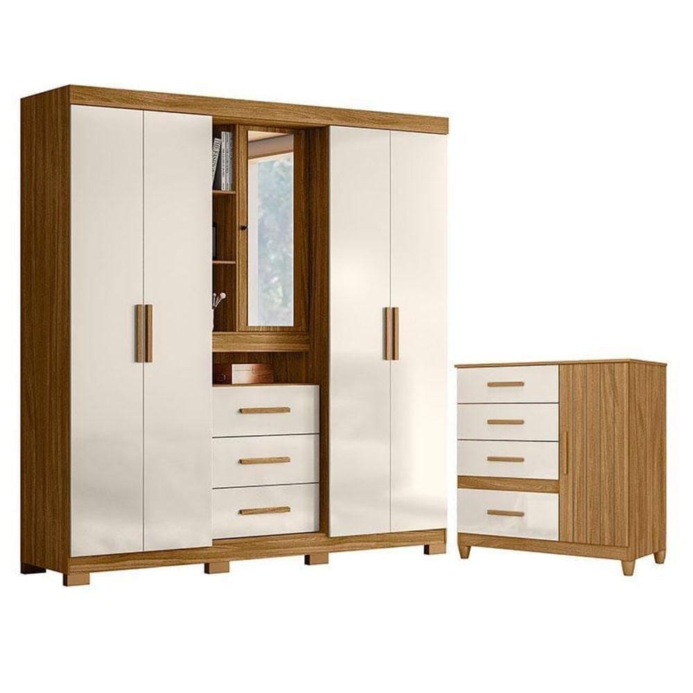 Guarda Roupa Solteiro Eldorado E Cômoda Vênus Com Pés Freijó Off White – Moval