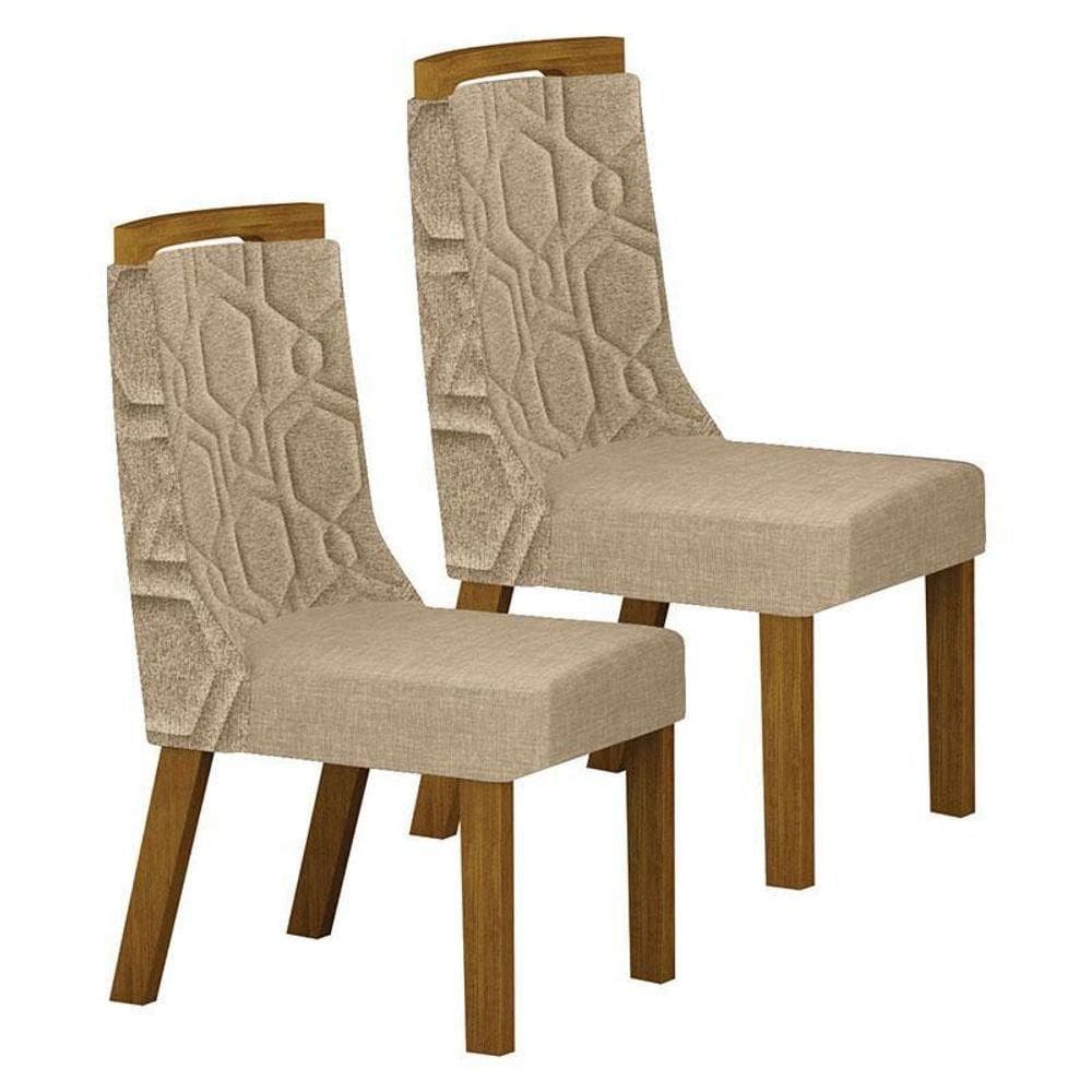 Cadeira Para Mesa De Jantar ágata Mdf Kit 2 Peças Freijó Linho Palha – Leifer Móveis