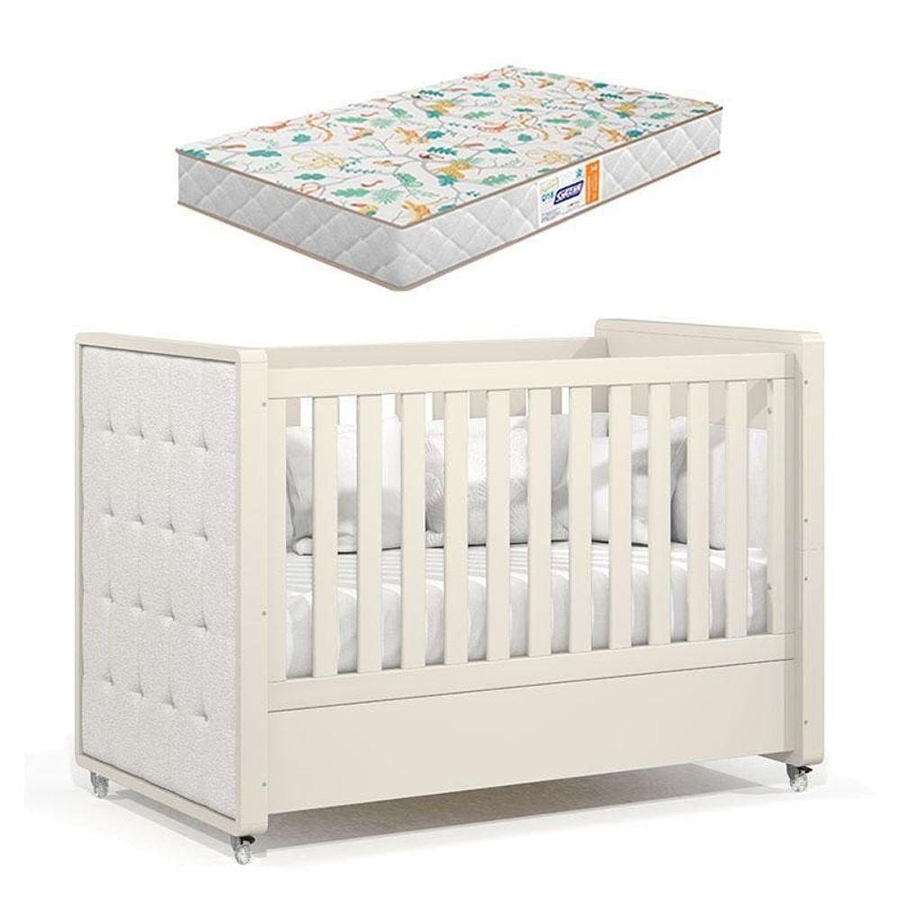 Berço Americano Tutto New Off White Com Capitonê New Boucle E Colchão Gazin - Matic