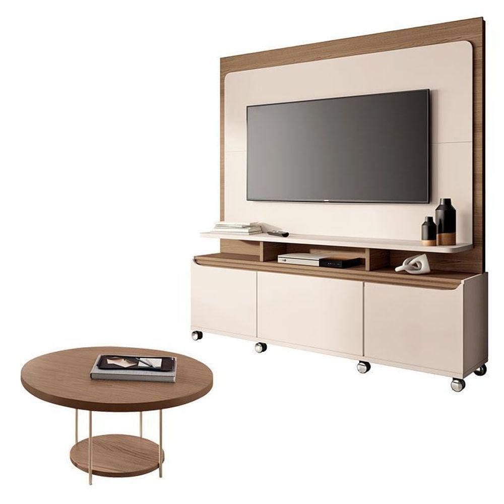 Estante Home Theater Quantum Off White Castanho E Mesa De Centro Sky Castanho – Hb Móveis
