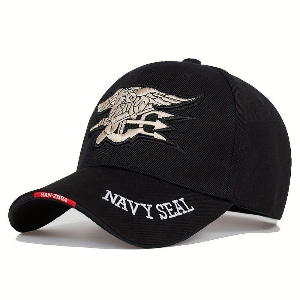 Boné De Beisebol Militar Navy Seal - Ajustável, Poliéster Estiloso Preto