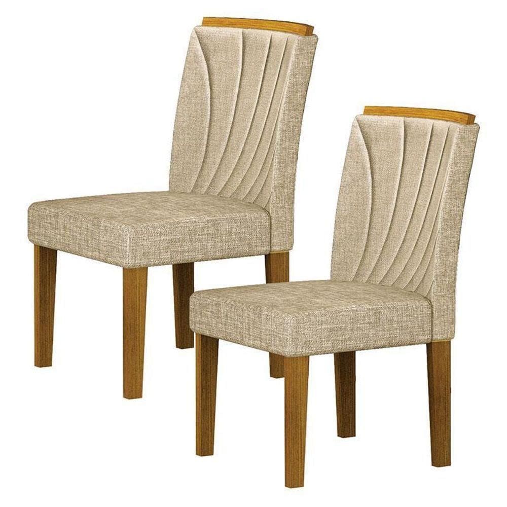 Cadeira Para Mesa De Jantar Lorena Plus Mdf Kit 2 Peças Freijó Linho Palha - Leifer Móveis