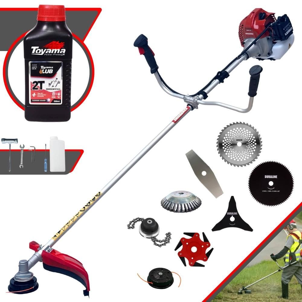 Roçadeira Multifuncional Kawashima BCJ431L À Gasolina 2T 43cc 1,7HP de Potência Alta Rotação C/ Carretel de Nylon + Kit 7 Lâminas Extras + ÓLEO TOYAMA