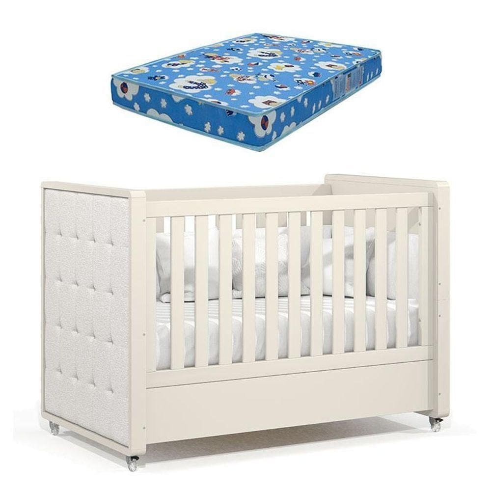 Berço Americano Tutto New Off White Com Capitonê New Boucle E Colchão Ortobom - Matic