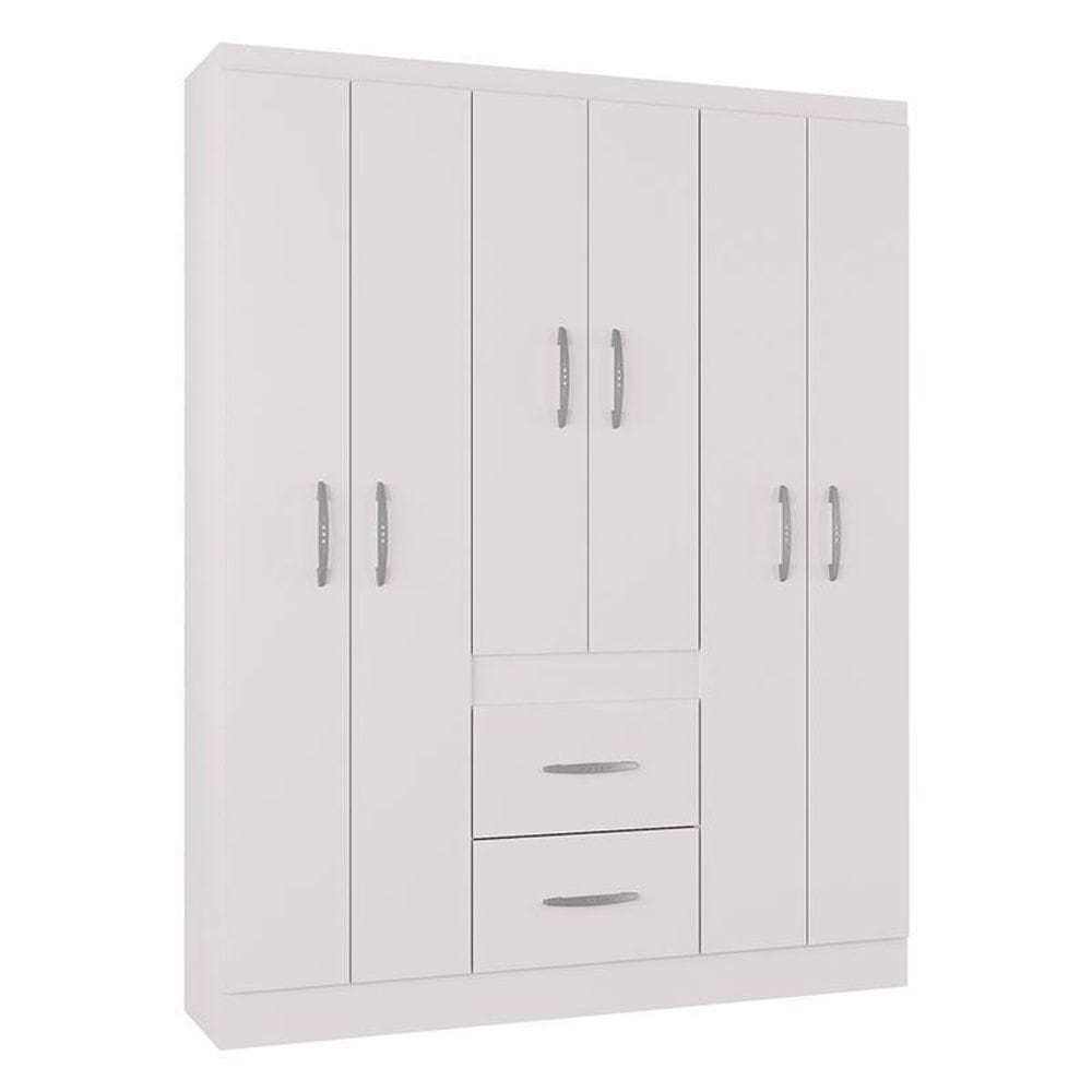 Guarda Roupa Casal Milão 6 Portas Branco Brilho – Poquema