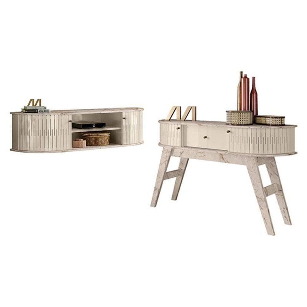 Rack Bancada Suspensa Modena Com Aparador Estoril Calacata Off White – Madetec