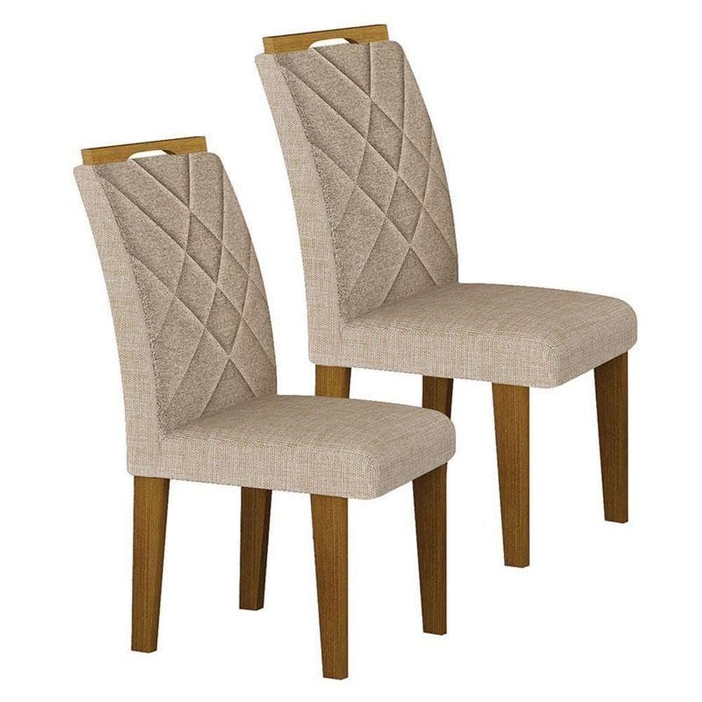 Cadeira Para Mesa De Jantar Larissa New Mdf Kit 2 Peças Freijó Linho Palha - Leifer Móveis