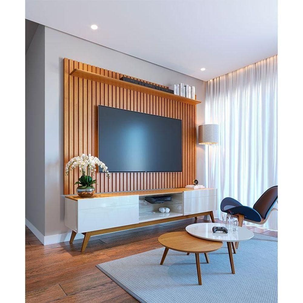 Rack Bancada Ambiente Classic 2 Gavetas Com Painel Para Suspenso Ripado Loft Off White Nature - Imcal