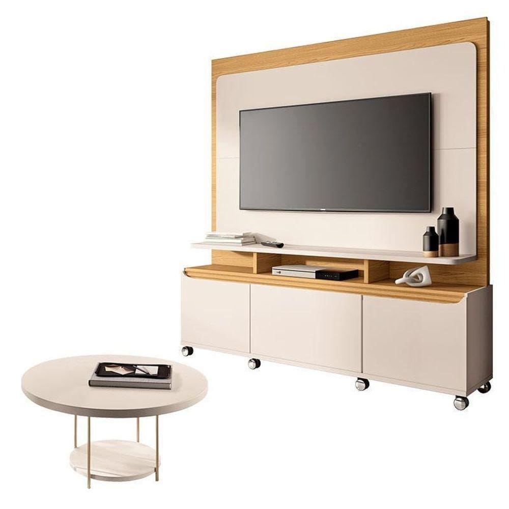 Estante Home Theater Quantum Off White Cinamomo E Mesa De Centro Sky Off White – Hb Móveis