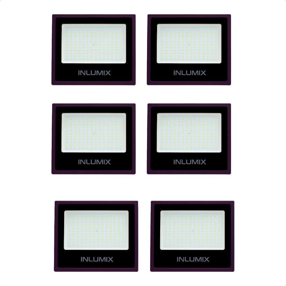 Kit 6 Refletor Holofote De Led 100w Branco Frio 6500k Preto 110/220v