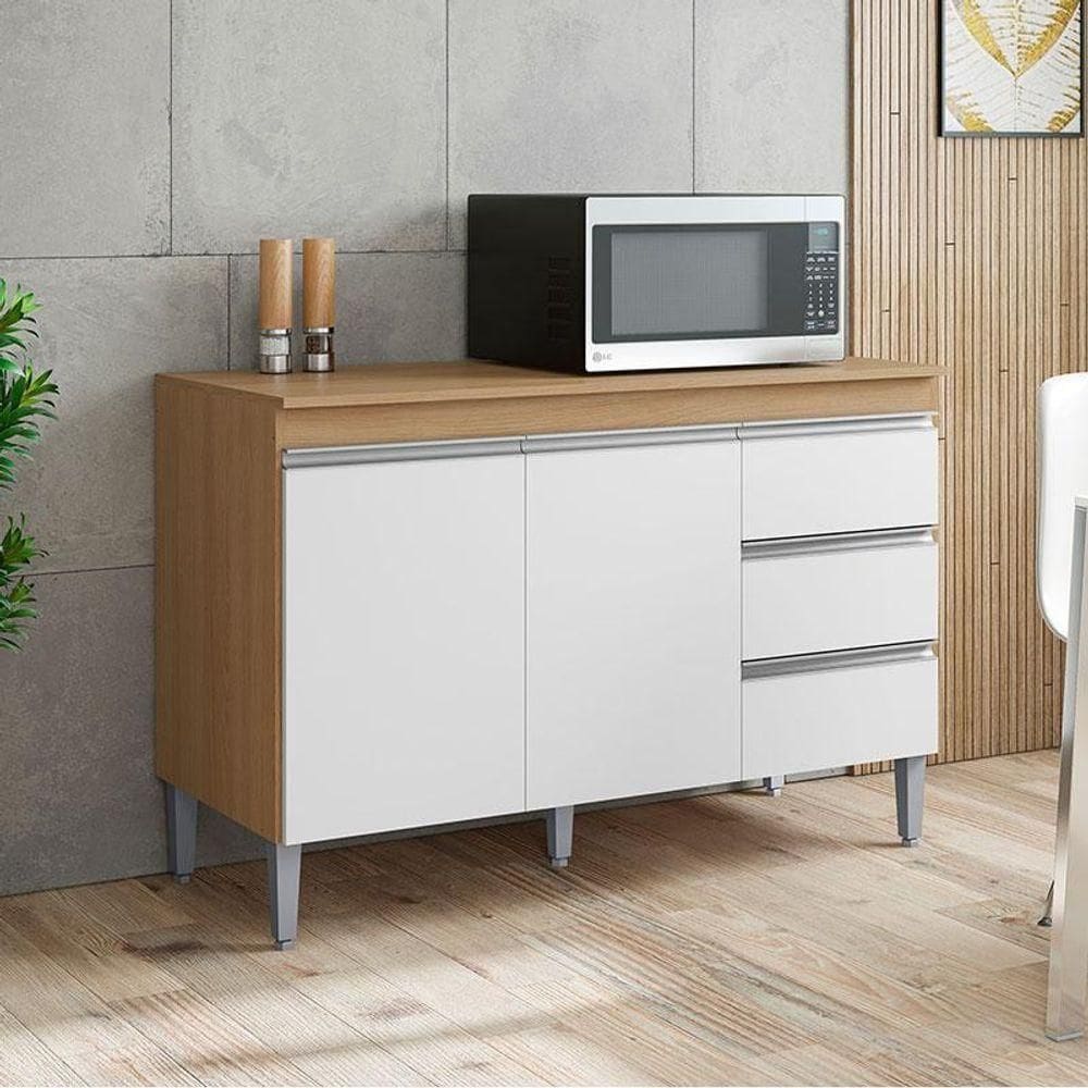 Balcão De Cozinha Ambiente Andréia Com Tampo 120cm Amêndoa Branco - Ajl