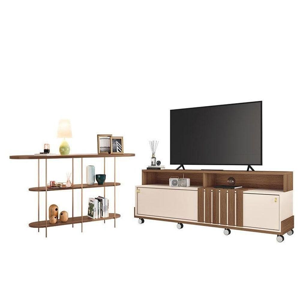 Rack Bancada Graci Com Aparador Infinity Castanho Off White – Hb Móveis