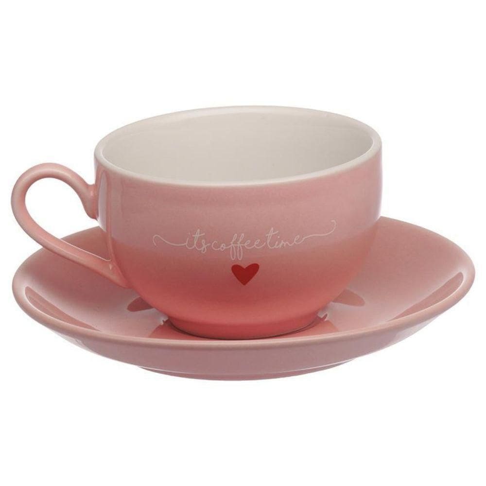 Jogo 6 Xícaras De Chá Café Rosa Coração Hauskraft 160ml