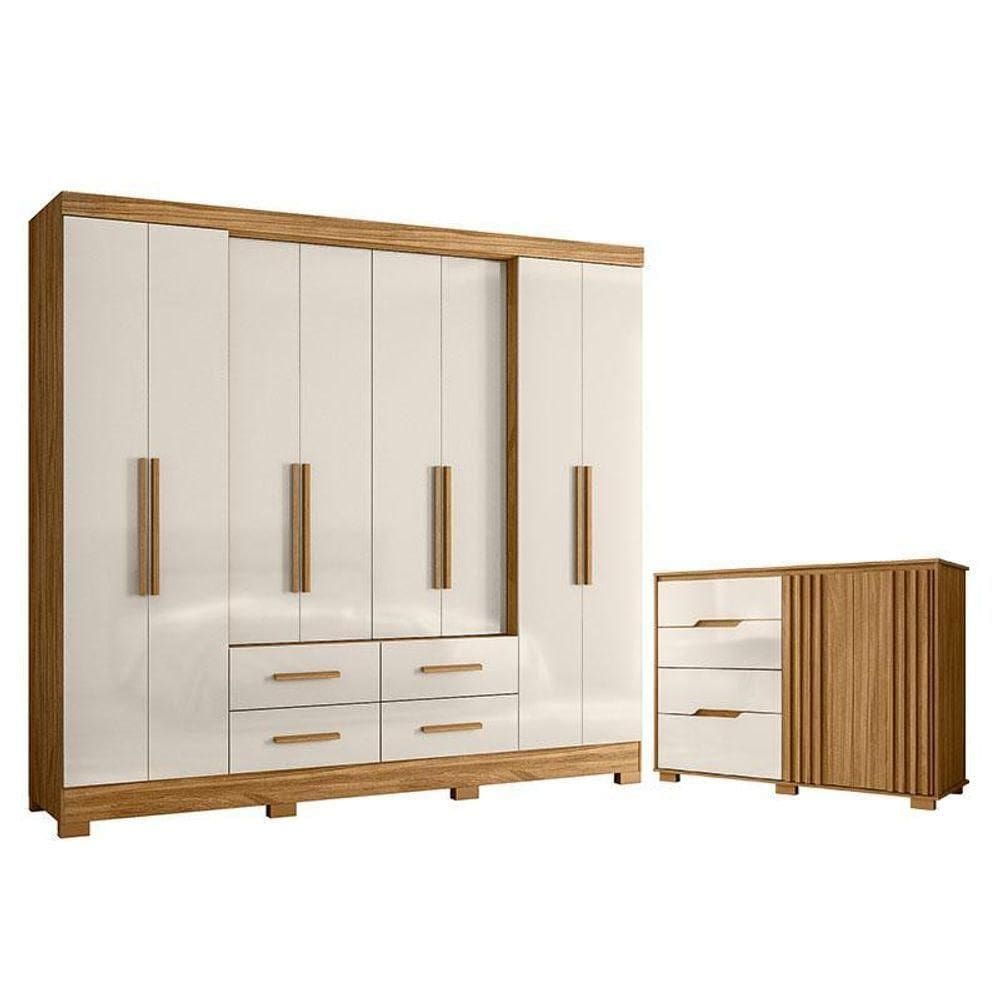 Guarda Roupa Casal San Lorenzo E Cômoda Texas Freijó Off White – Moval