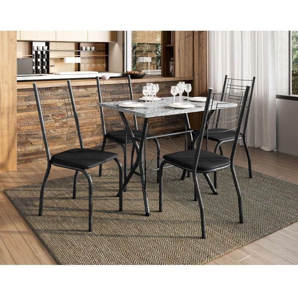 Mesa De Jantar Ambiente Bruna 100x60 Cm Com Granito Ocre Itabira Com 4 Cadeiras 063 Preto – Artefamol