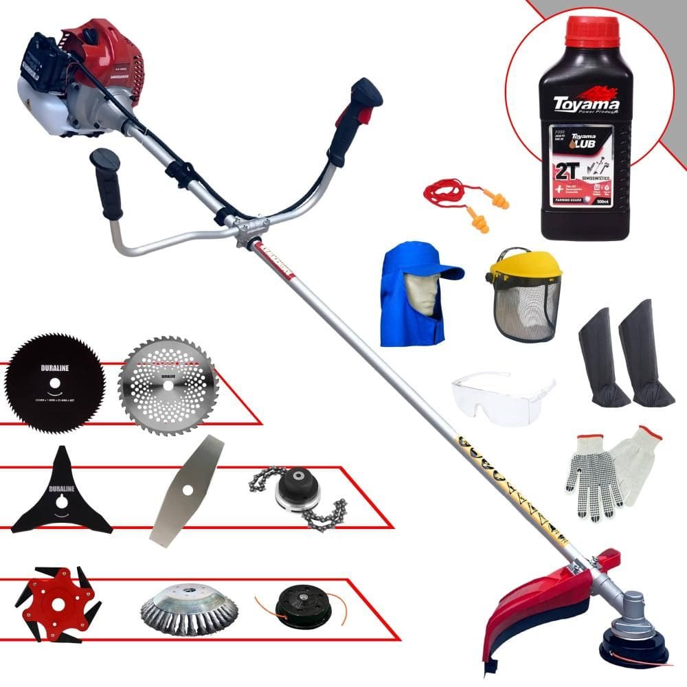 Cortador de Grama Kawashima BCJ431-L 43cc 1,7HP 10.000rpm Roçadeira Lateral Completa Com Carretel de Nylon + 7 Opções de Corte + EPI + ÓLEO TOYAMA 2T