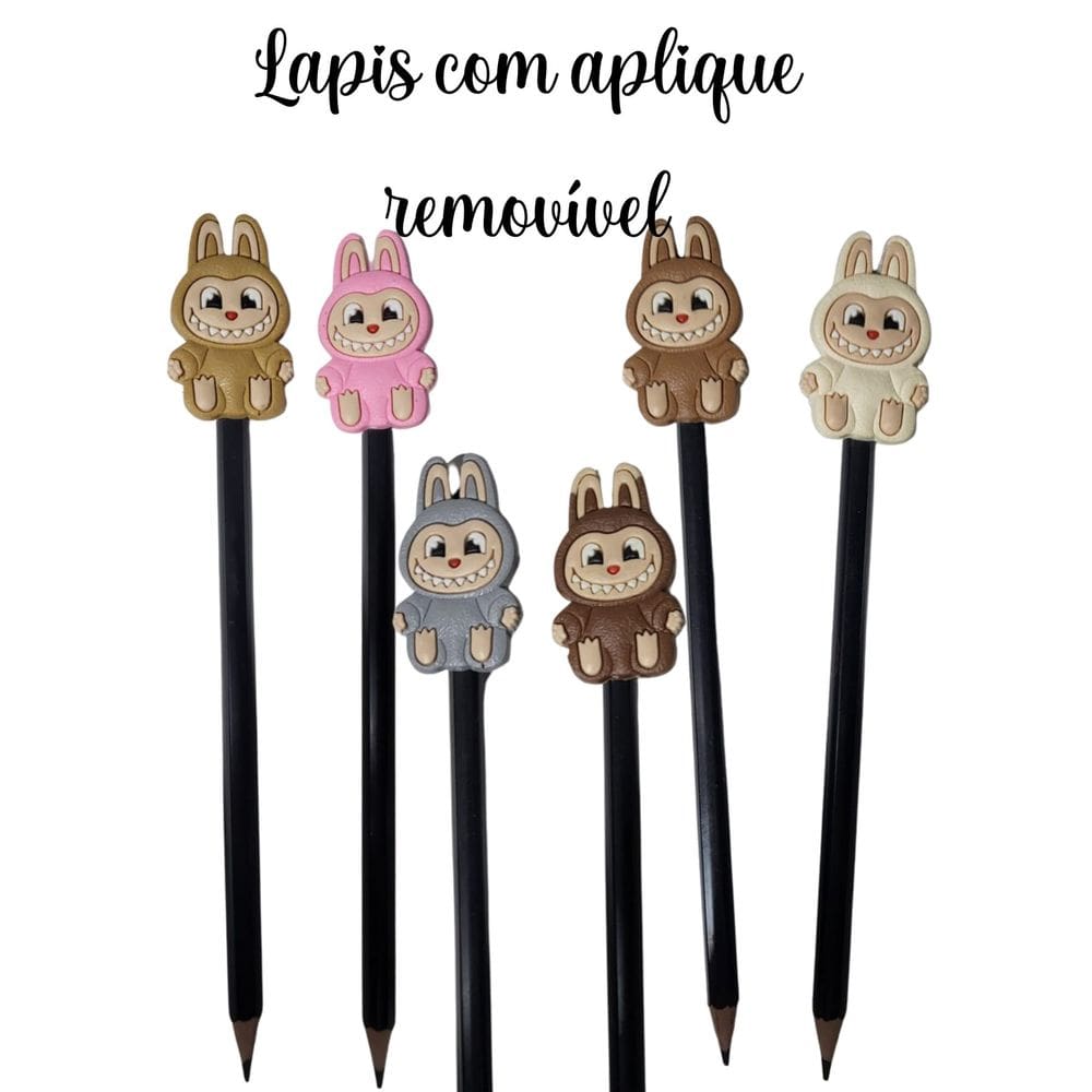02 Lapis de escrever la fufu com aplique removível monstrinho fofo para menino e menina papelaria
