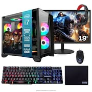 COMPUTADOR PC GAMER COMPLETO TOB INTEL CORE I7 SSD 480GB 16GB GABINETE AQUÁRIO TECLADO MOUSE MOUSE PAD E HEADSET GAMER MONITOR 19”