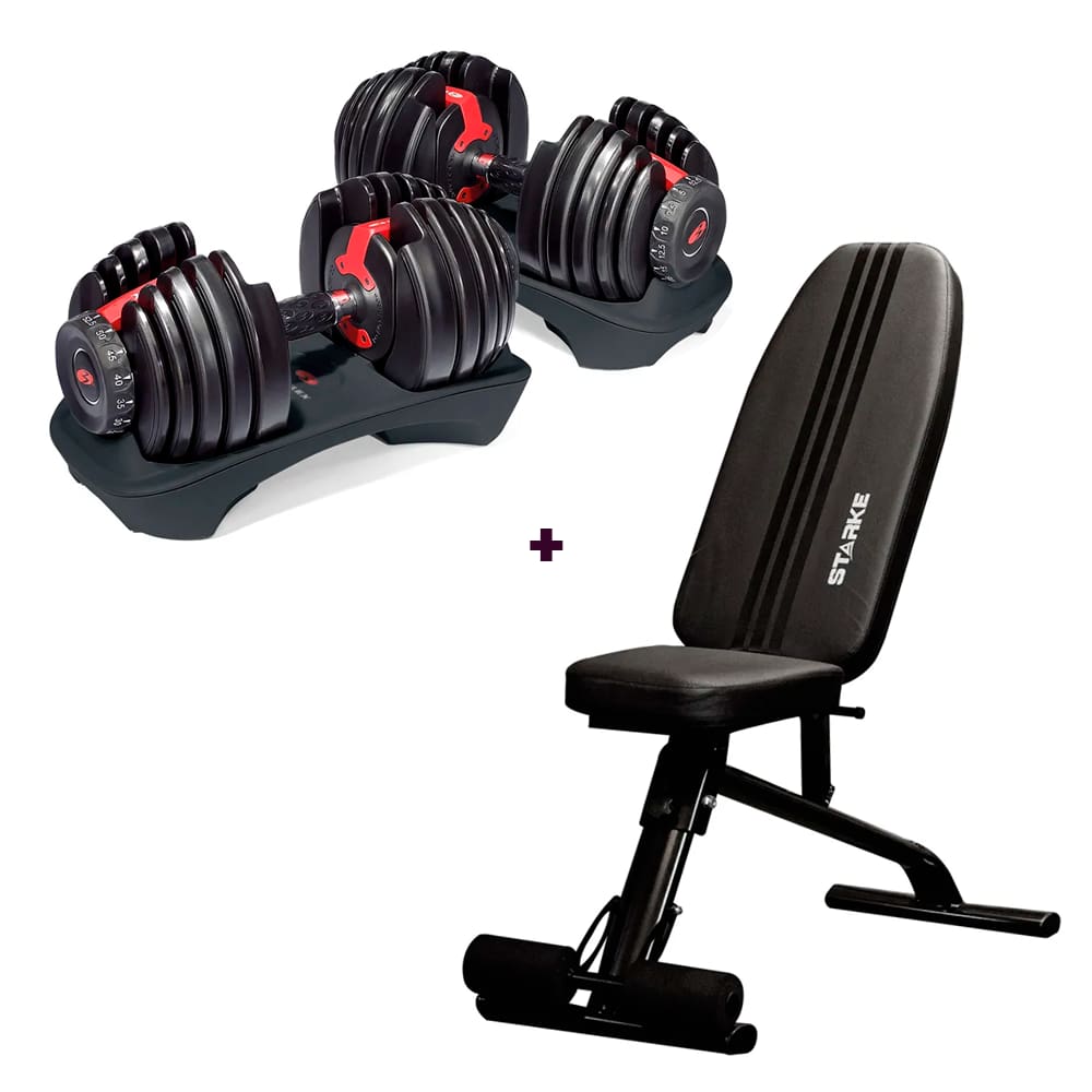 Kit Banco Ajustável Starke + Halteres Reguláveis Bowflex 552