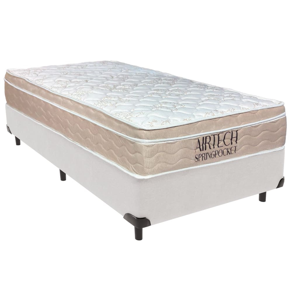 Cama Box Solteiro Branco+Colchão Airtech Molas Ortobom