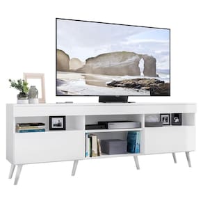 Rack TV 65" com Pés Retrô e 2 Portas Paris Multimóveis Branco