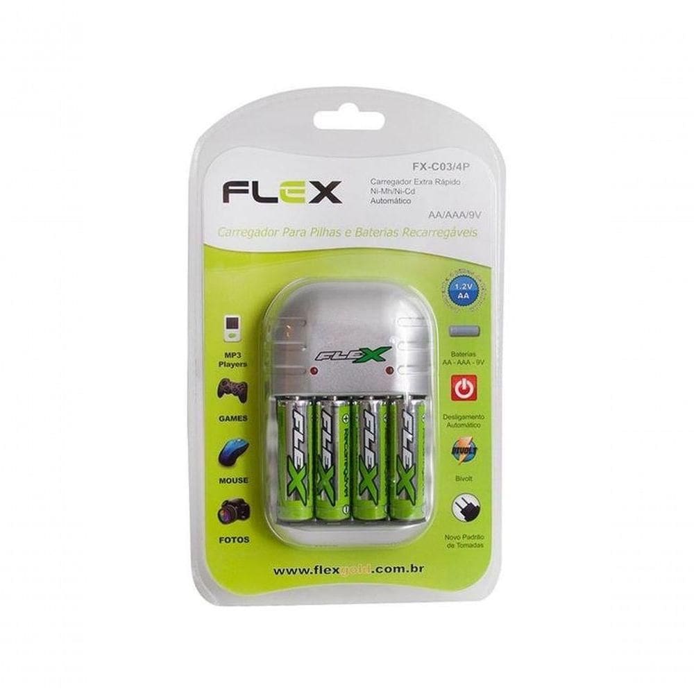 Carregador De Pilhas Aa-aaa-9v Fxc03-4p Flex