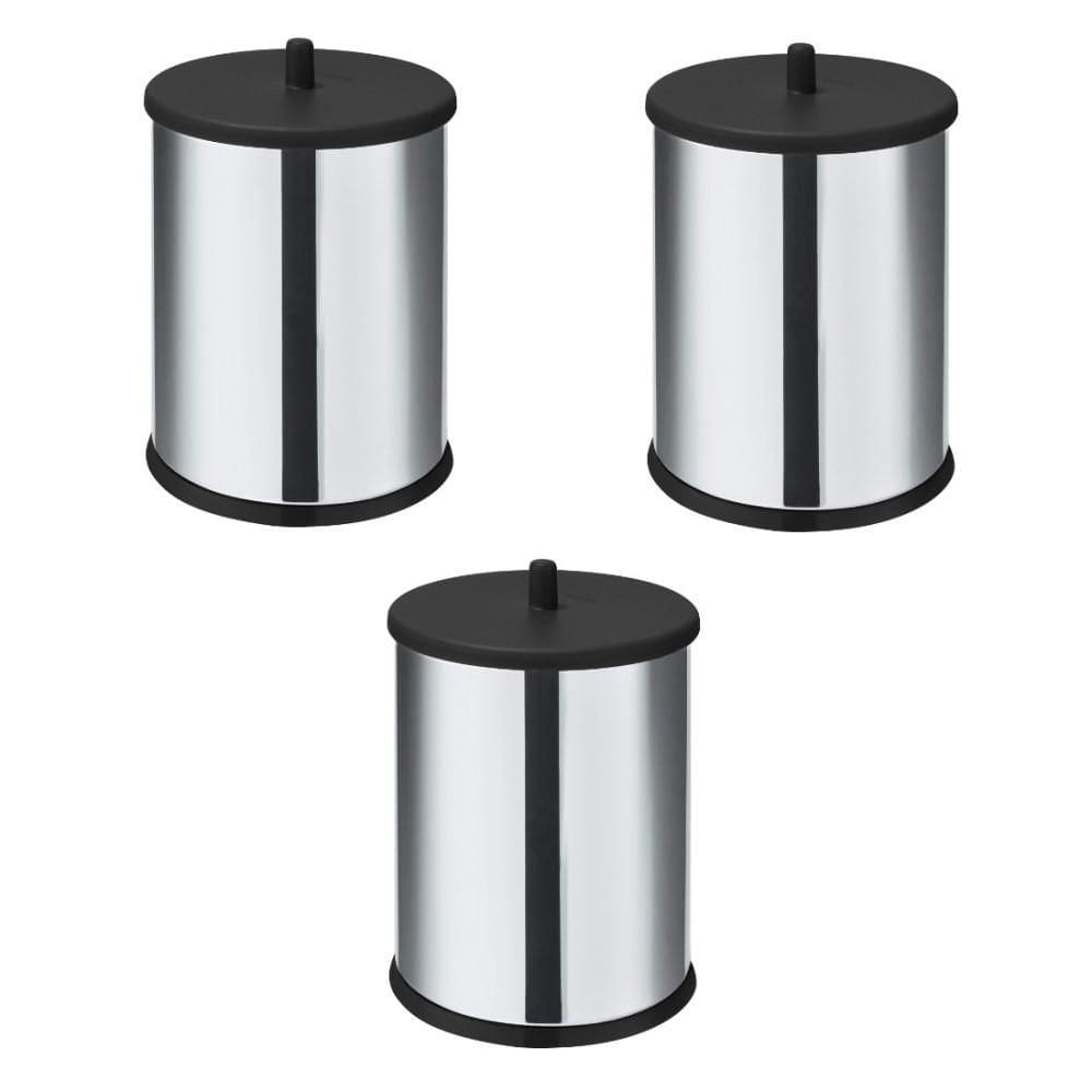 Kit 3 Lixeiras em Inox 3,2 Litros com Tampa Simples e Fundo Preto Linha Home Cor Preto - Martinazzo