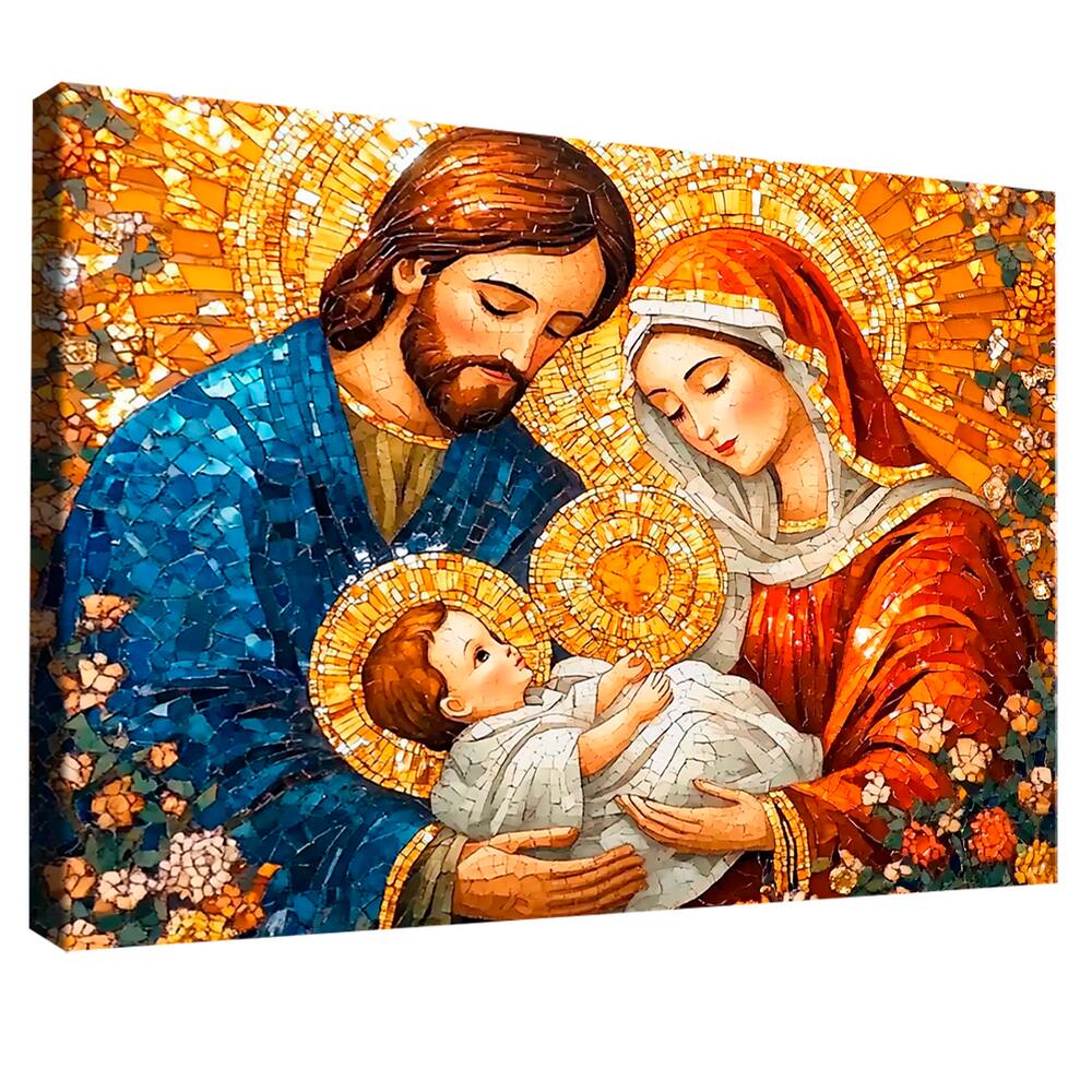 Quadro Decorativo Maria, José e Jesus em Mosaico