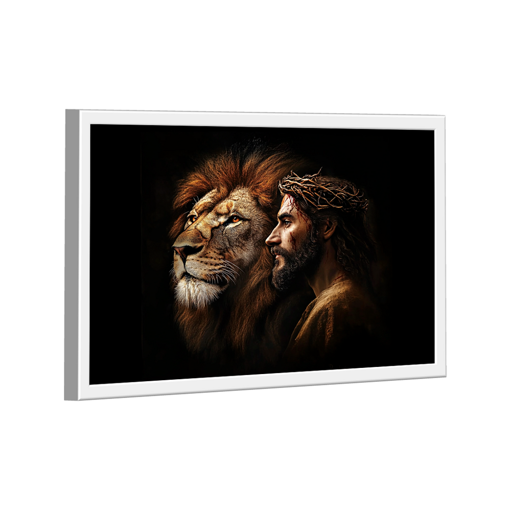 Quadro Decorativo Leão Divino e Jesus