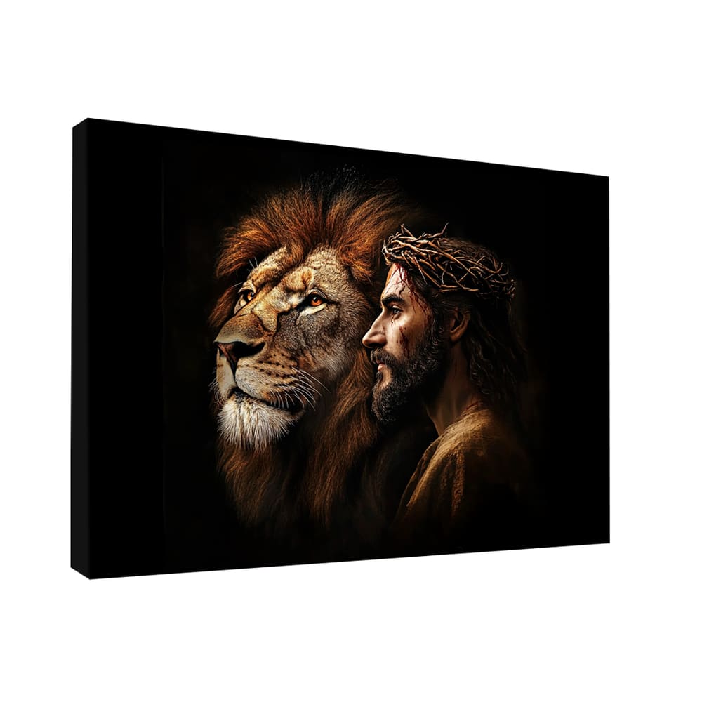 Quadro Decorativo Leão Divino e Jesus