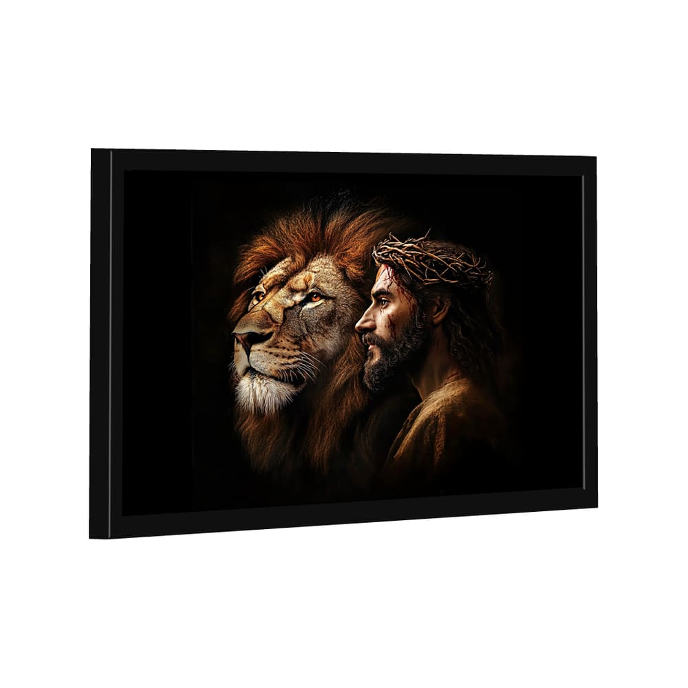 Quadro Decorativo Leão Divino e Jesus