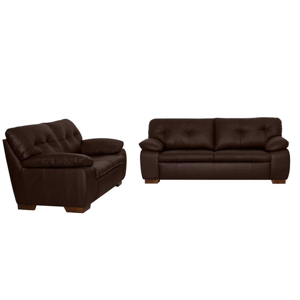 Conjunto Sofá De Couro Marselha 3 E 2 Lugares Café Pigmentado - Mempra