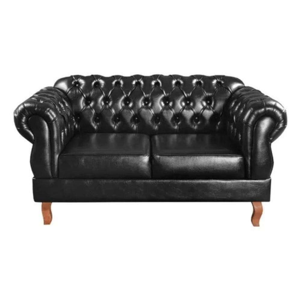 Sofá Chesterfield 2 Lugares Duquesa Vintage Retrô Capitonê Couro Preto