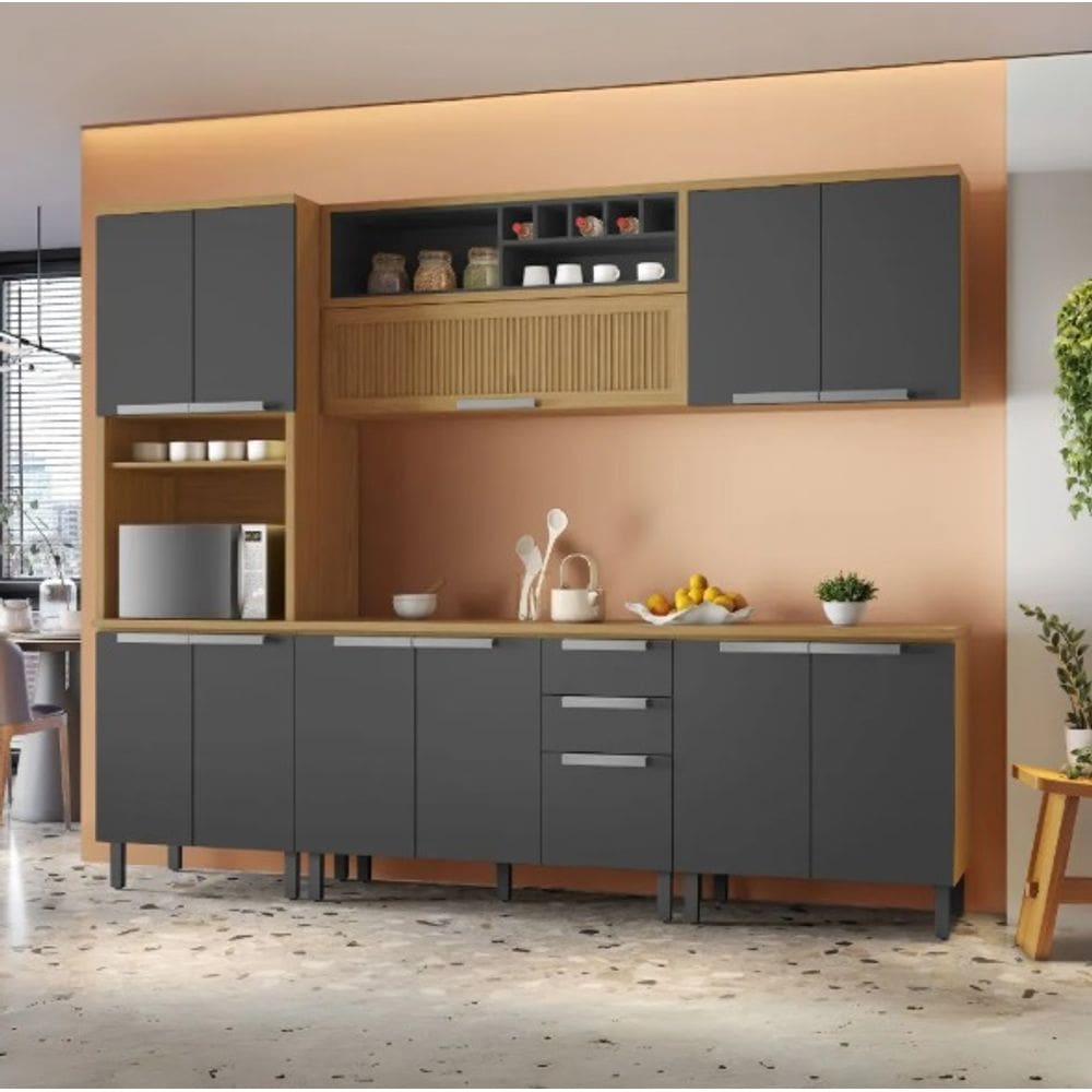 Cozinha MDF 2,70 com Balcão 5 Peças Grafite