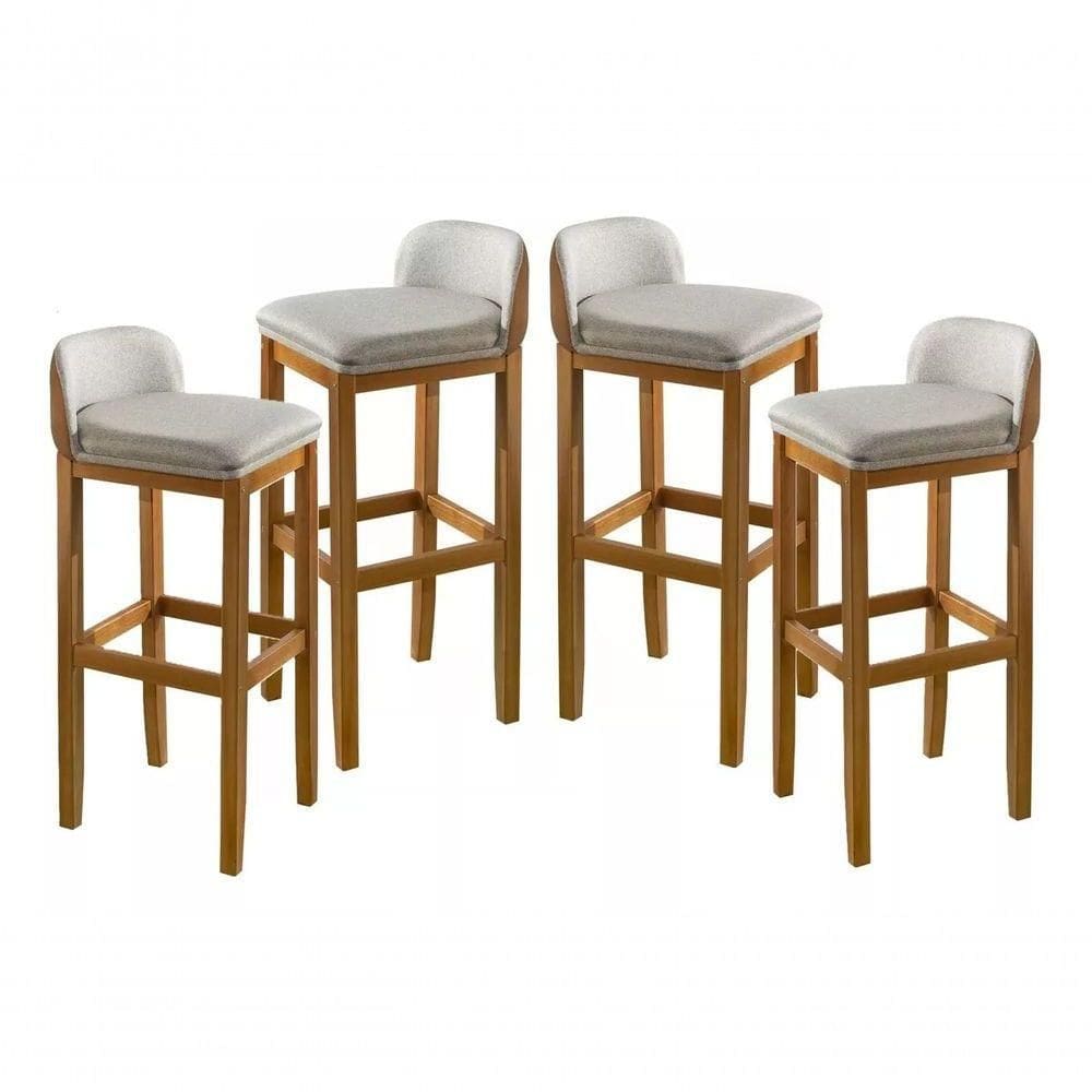 Kit 4 Banqueta Onix Bistro Pé De Madeira Encosto Cozinha Americana Estofada Luxo Alta Para Balcão