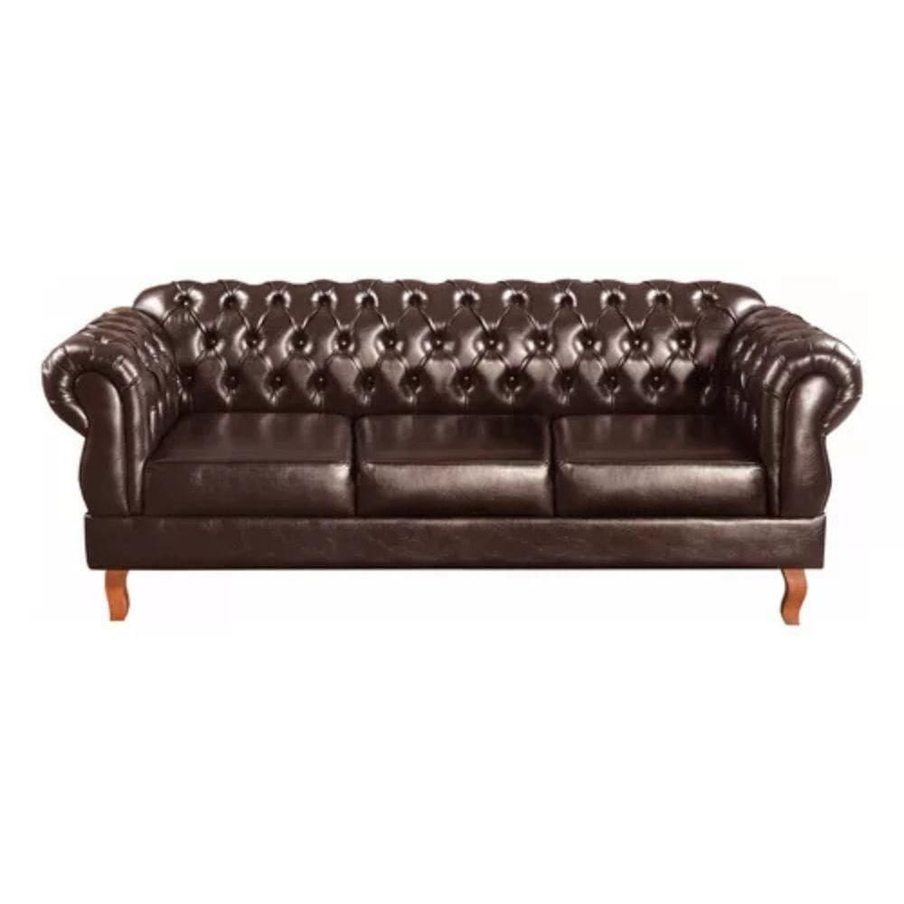 Sofá Chesterfield 3 Lugares Duquesa Vintage Retrô Capitonê Couro Marom