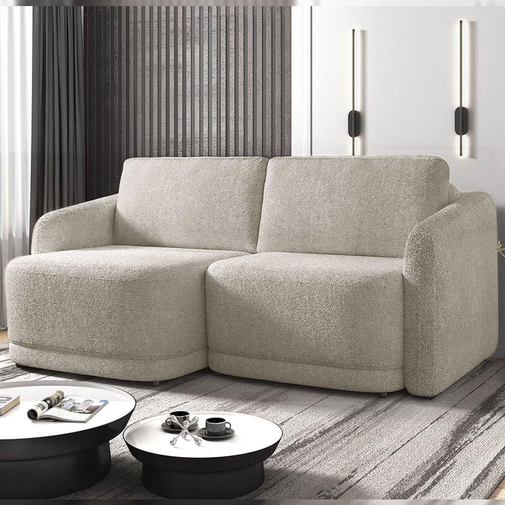 Sofá Cama Modulado Retrátil E Reclinável Varsóvia 236cm Bouclê Bege Escuro G33 - Gran Belo