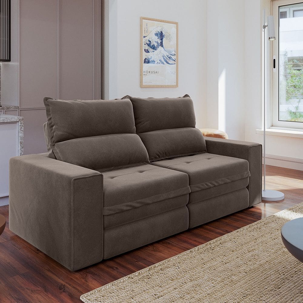 Sofá 3 Lugares Retrátil Reclinável 180cm Suede Buzios Flash Estofados